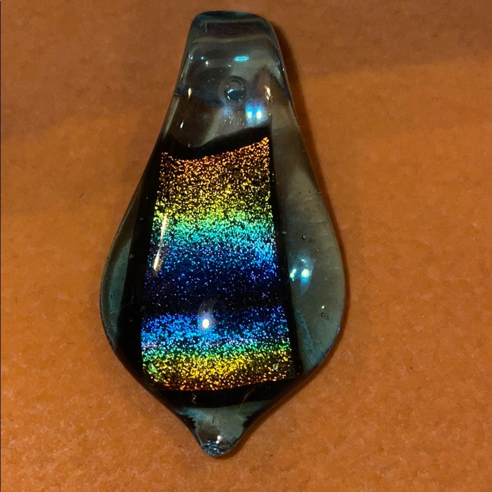 Venetian Glass Rainbow Necklace Pendant-Turquoise